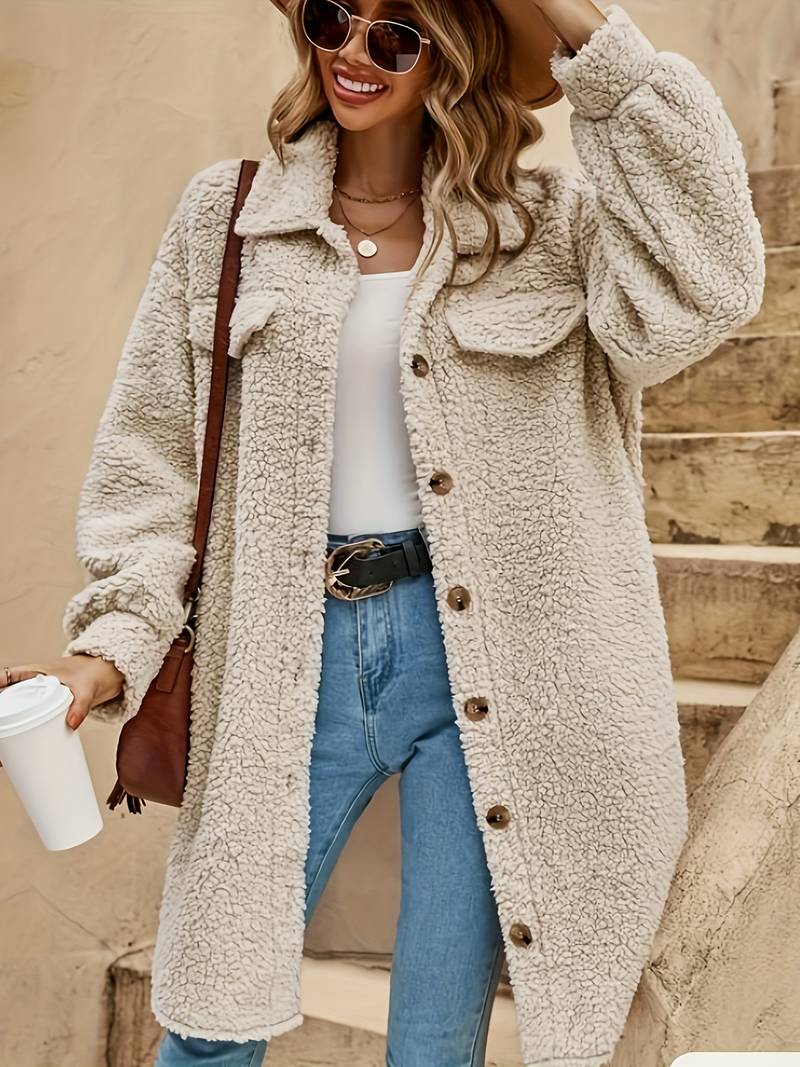 Oversized longline teddy coat for women
