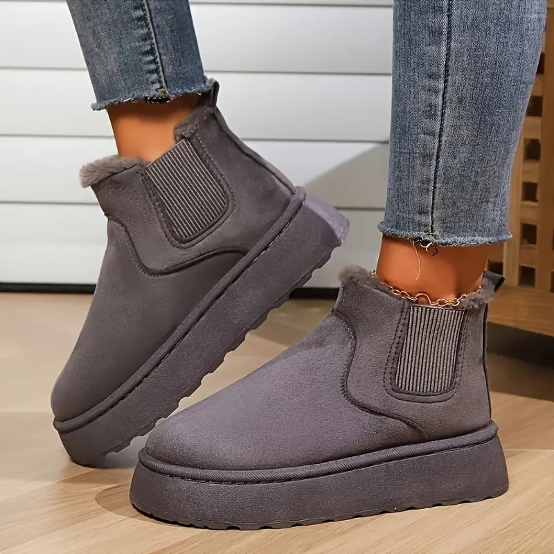 Faux fur-lined suede-look platform ankle boots for women