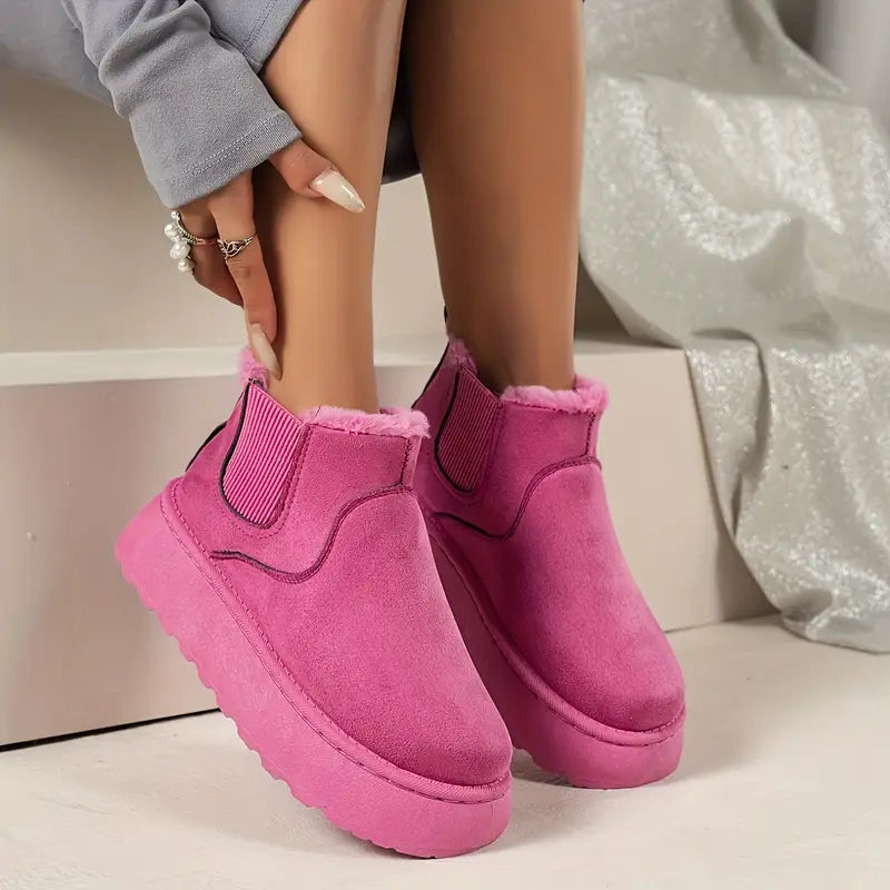 Faux fur-lined suede-look platform ankle boots for women