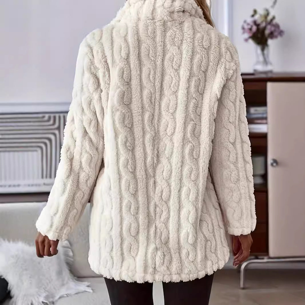 Cable texture teddy coat for women