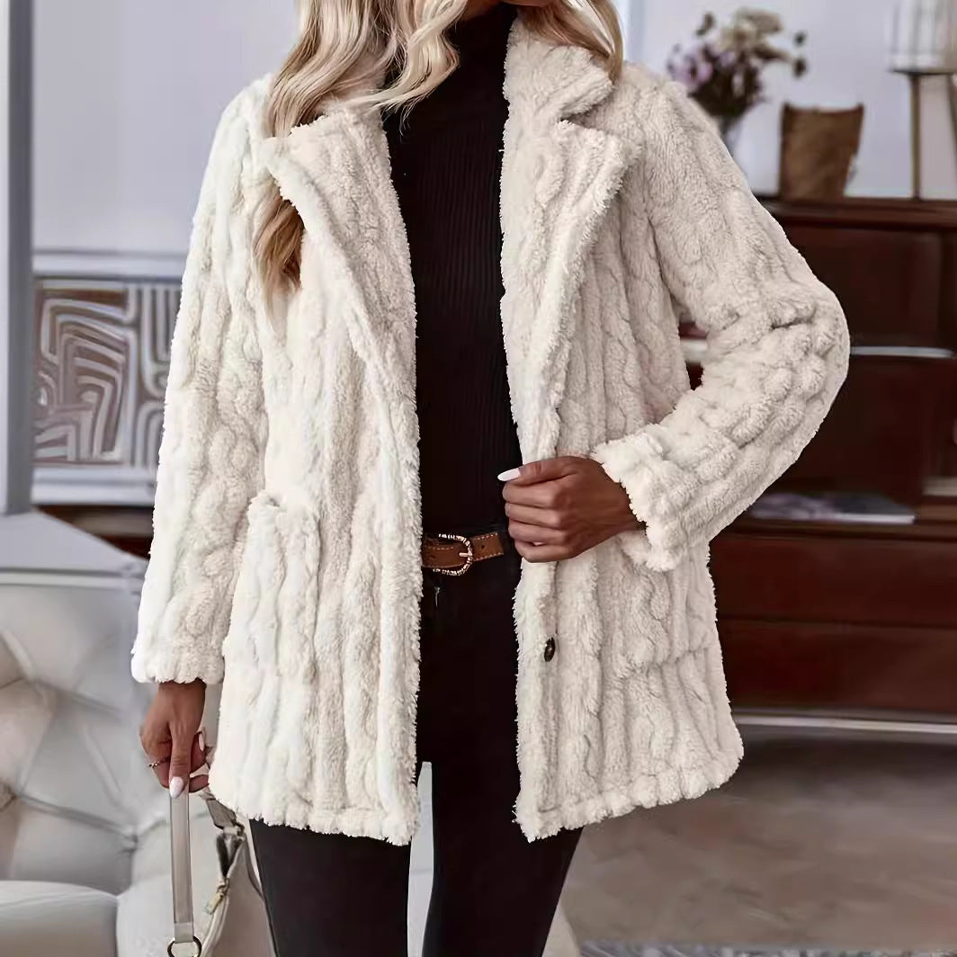 Cable texture teddy coat for women