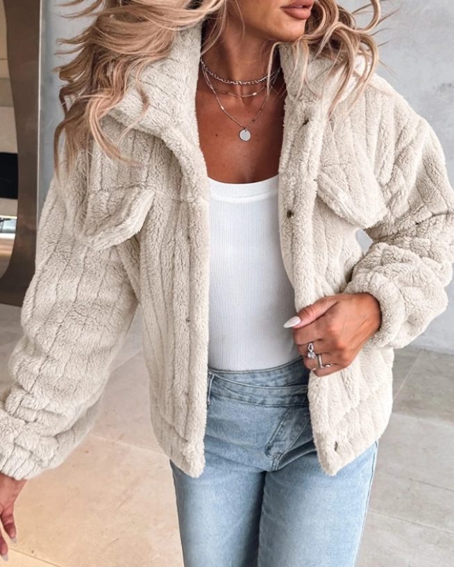 Chest pocket teddy jacket for women