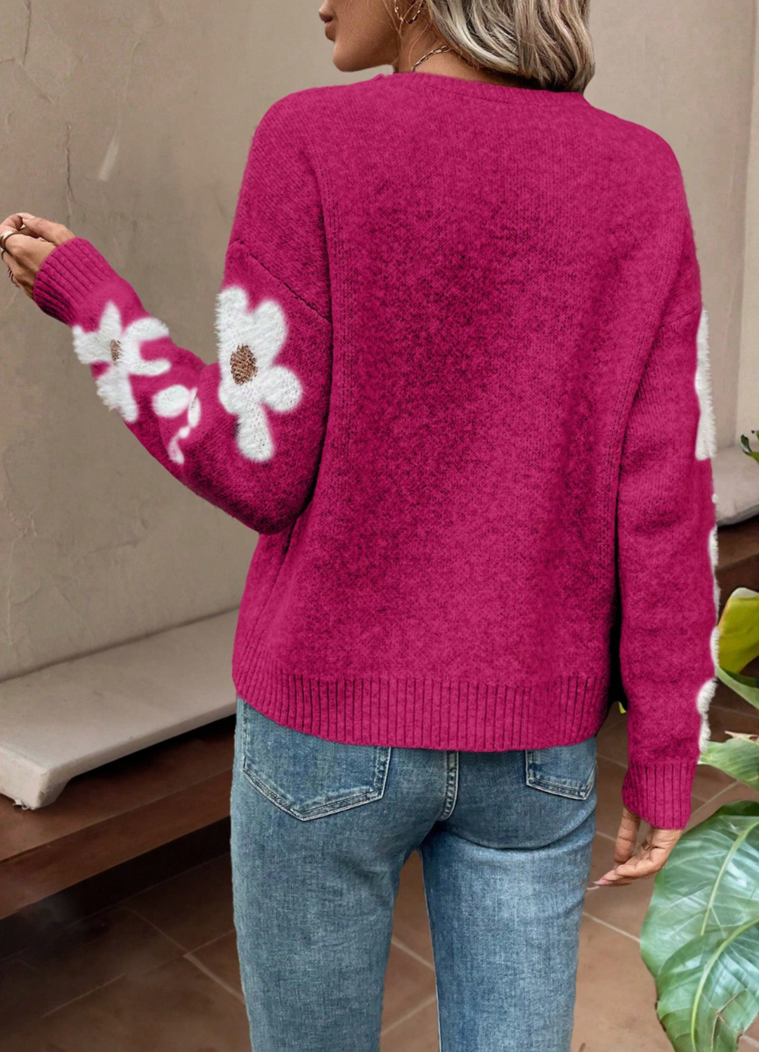 Floral oversized sweater in blue, gray, khaki, pink and green for women