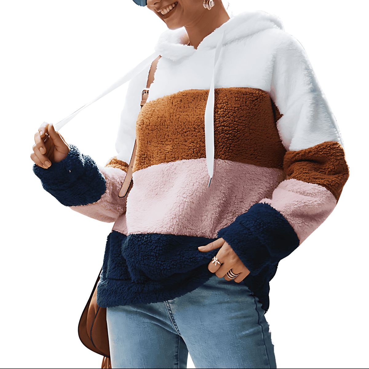 Colorblock oversized sherpa hoodie for women