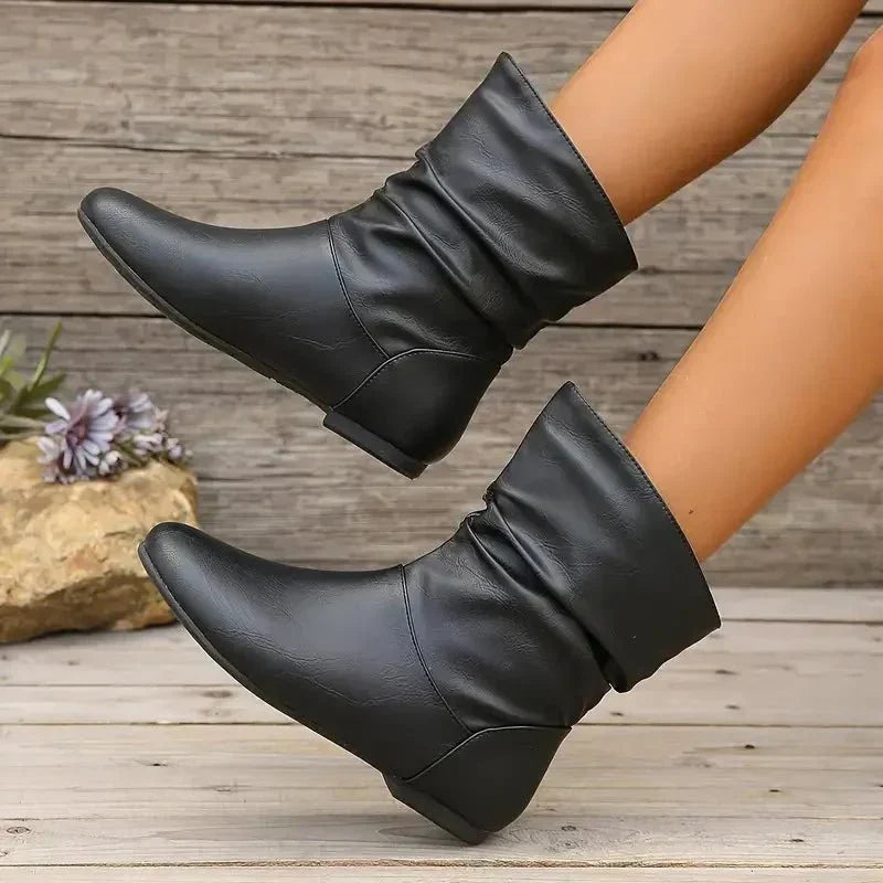Flat slouch ankle boots for women