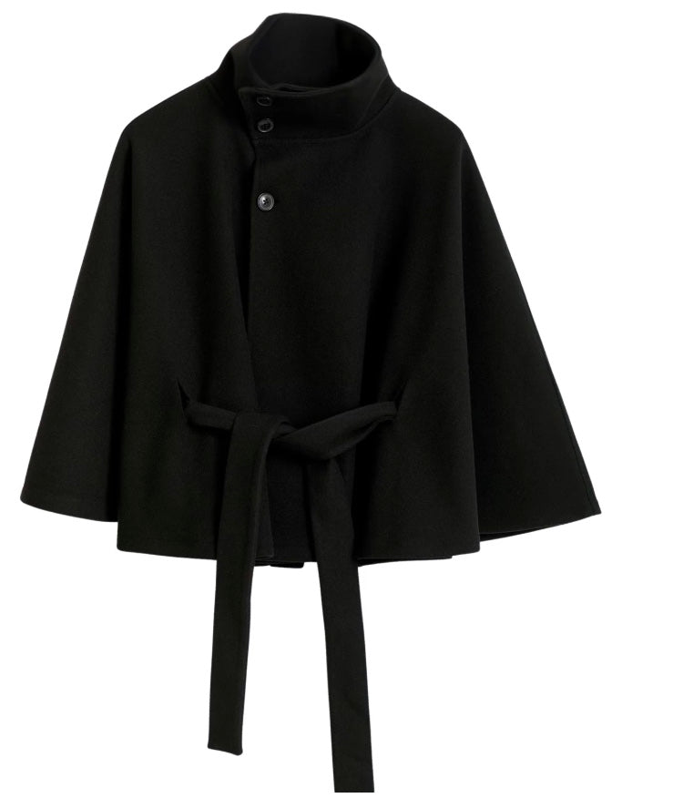 Belted cape jacket for women in beige, blue, brown or black