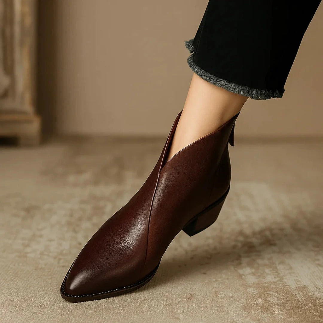 Side zip leather ankle boots for women