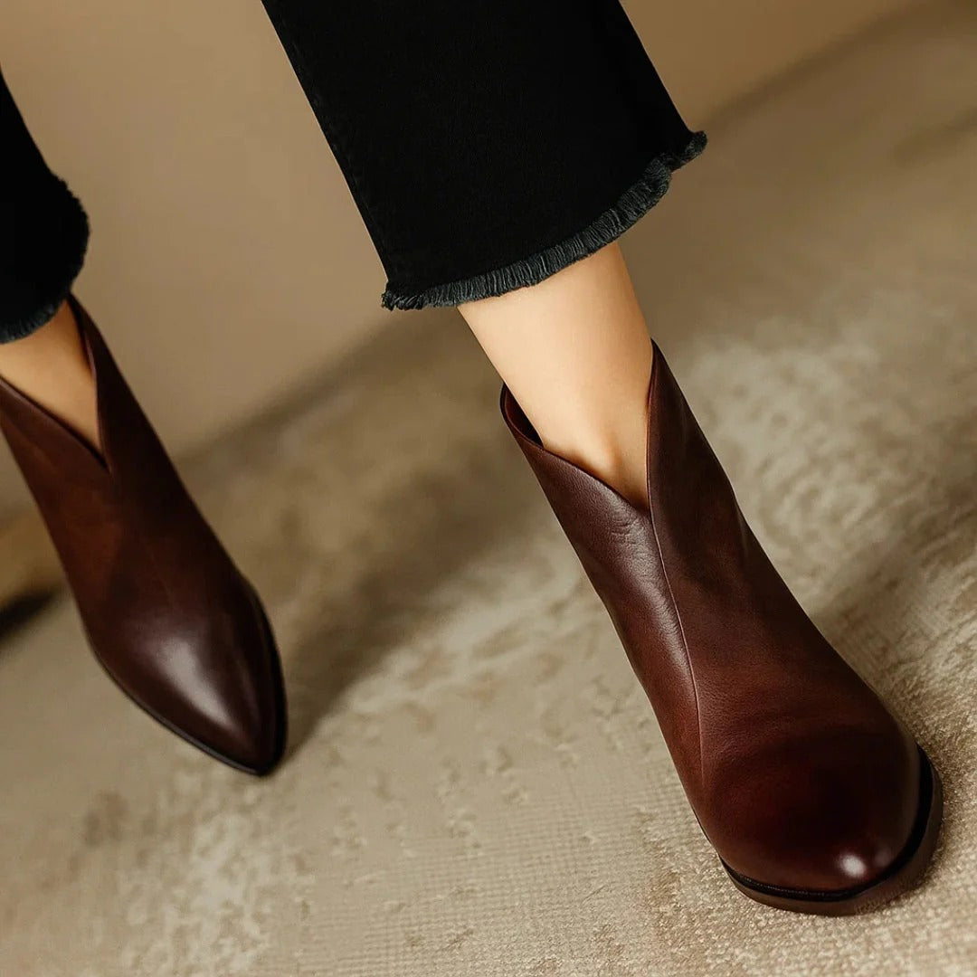 Side zip leather ankle boots for women