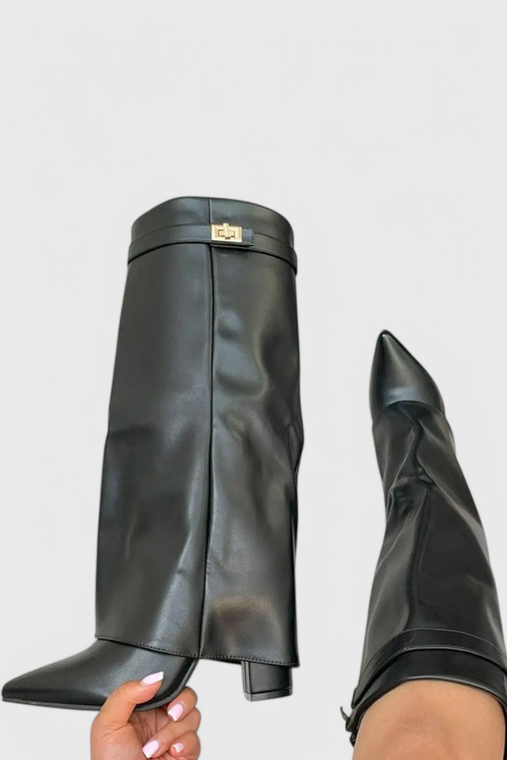 Fold-over knee-high boots women