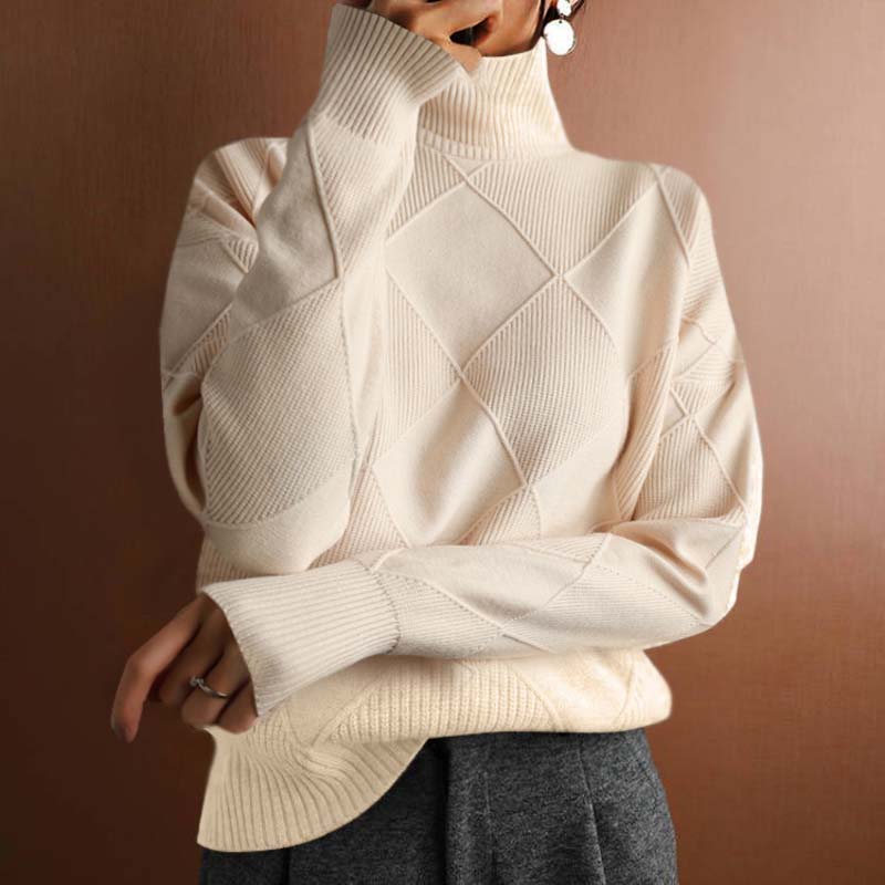 Oversized turtleneck sweater in white for women