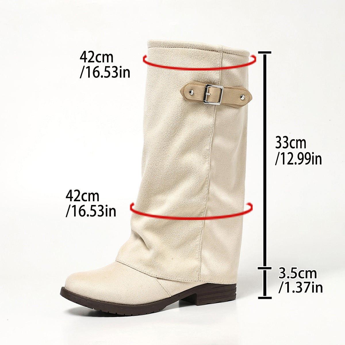Wide calf fold-over suede-look boots for women