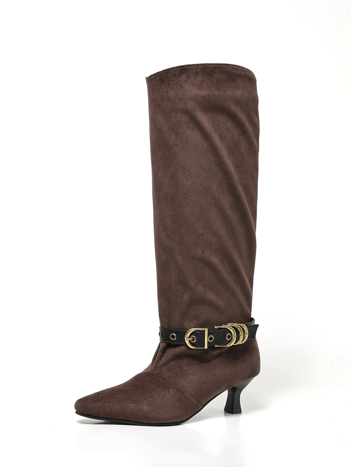 Slouchy mid-calf kitten heel boots for women