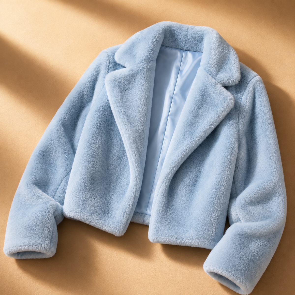 Wide collar cropped faux fur jacket for women