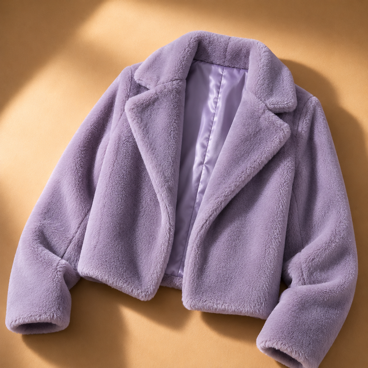 Wide collar cropped faux fur jacket for women