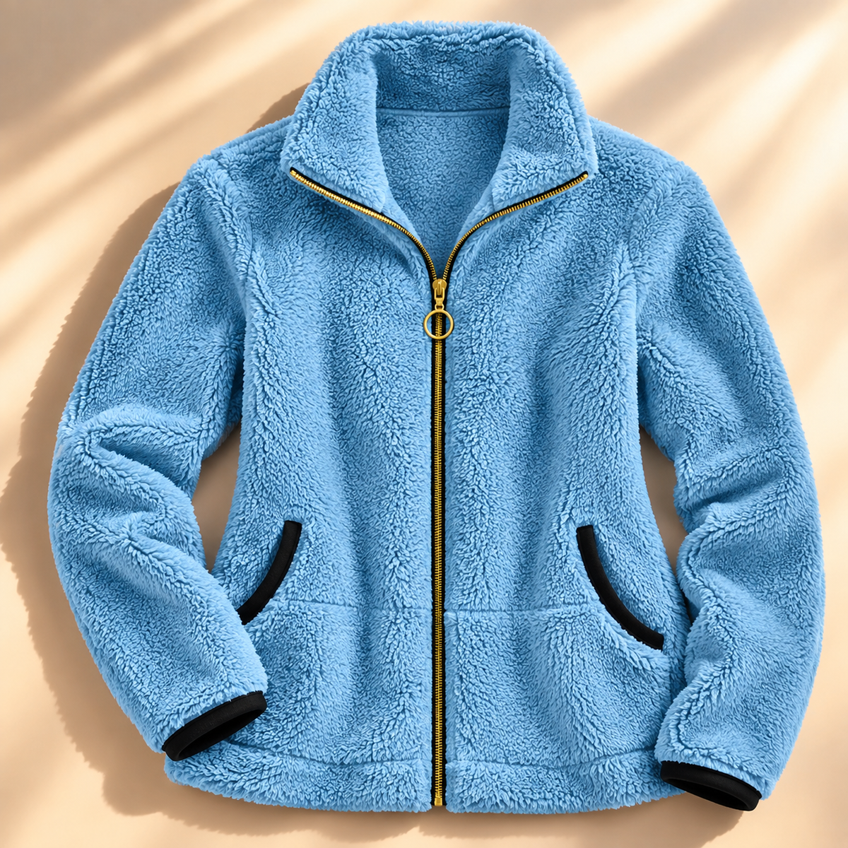 Ring-pull zip sherpa jacket for women