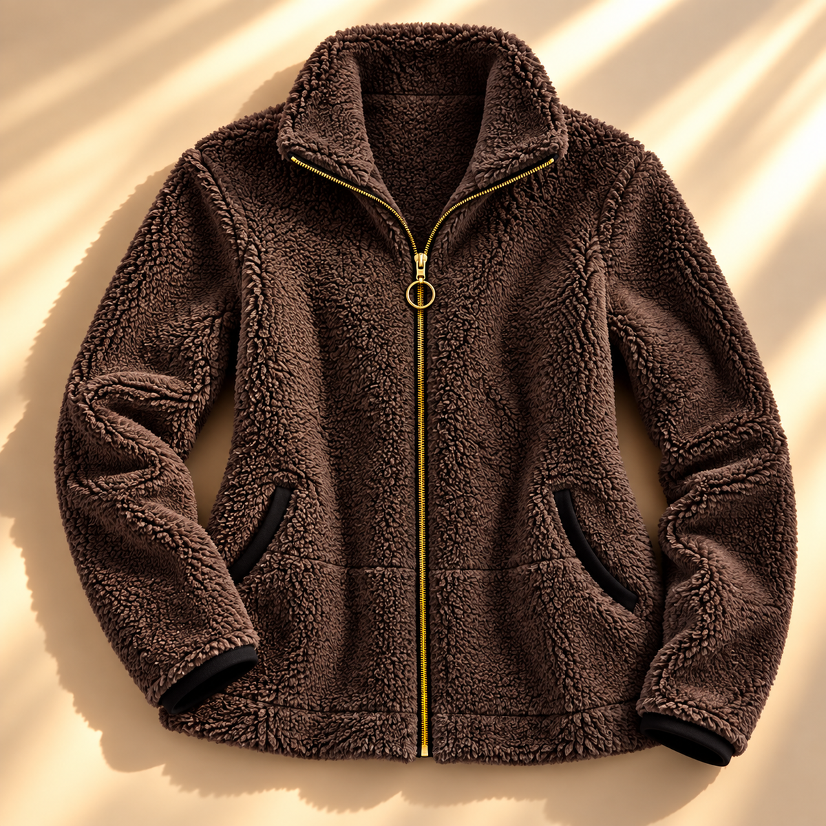 Ring-pull zip sherpa jacket for women