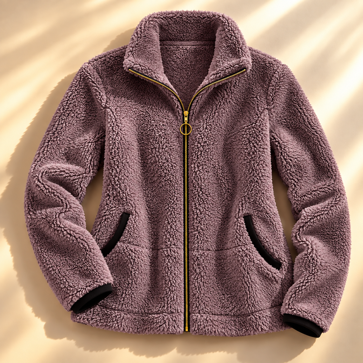 Ring-pull zip sherpa jacket for women