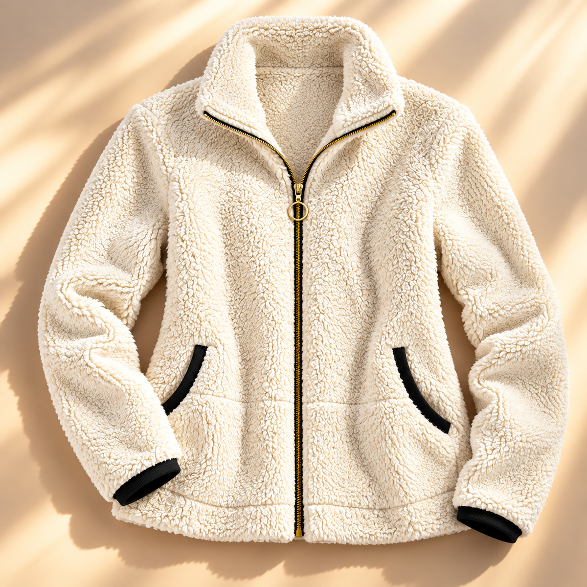 Ring-pull zip sherpa jacket for women