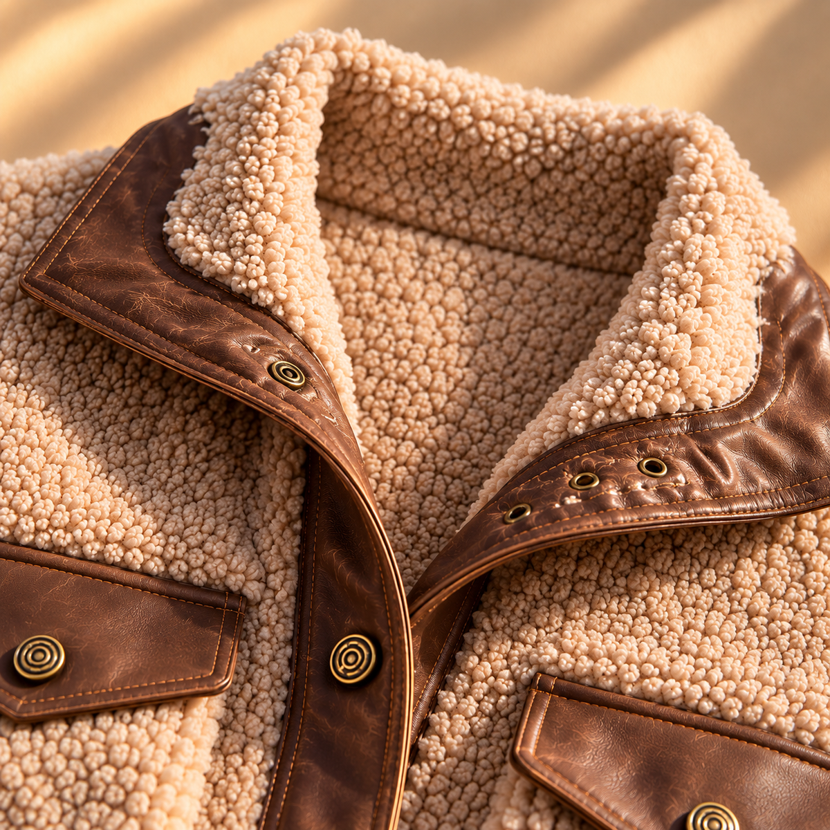Belted contrast trim sherpa jacket for women