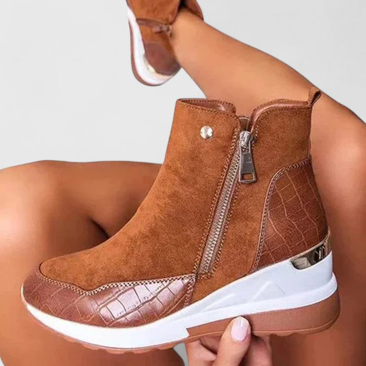 Suede-look side zip wedge boots for women