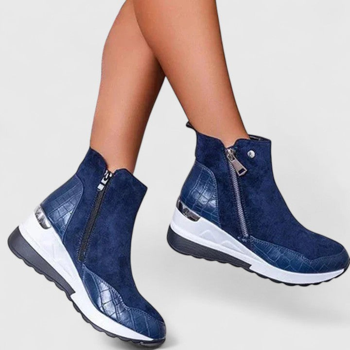 Suede-look side zip wedge boots for women