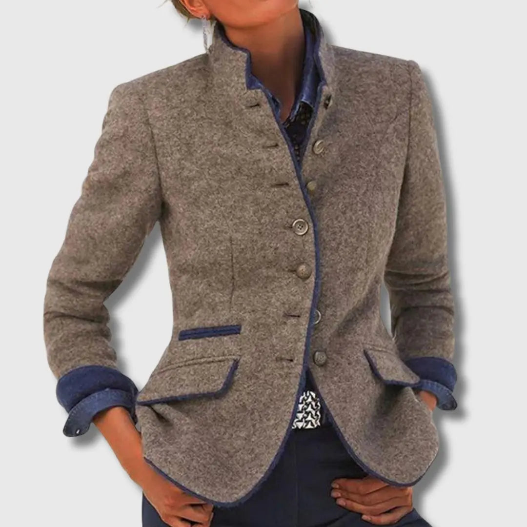 Stand collar blazer in brown for women