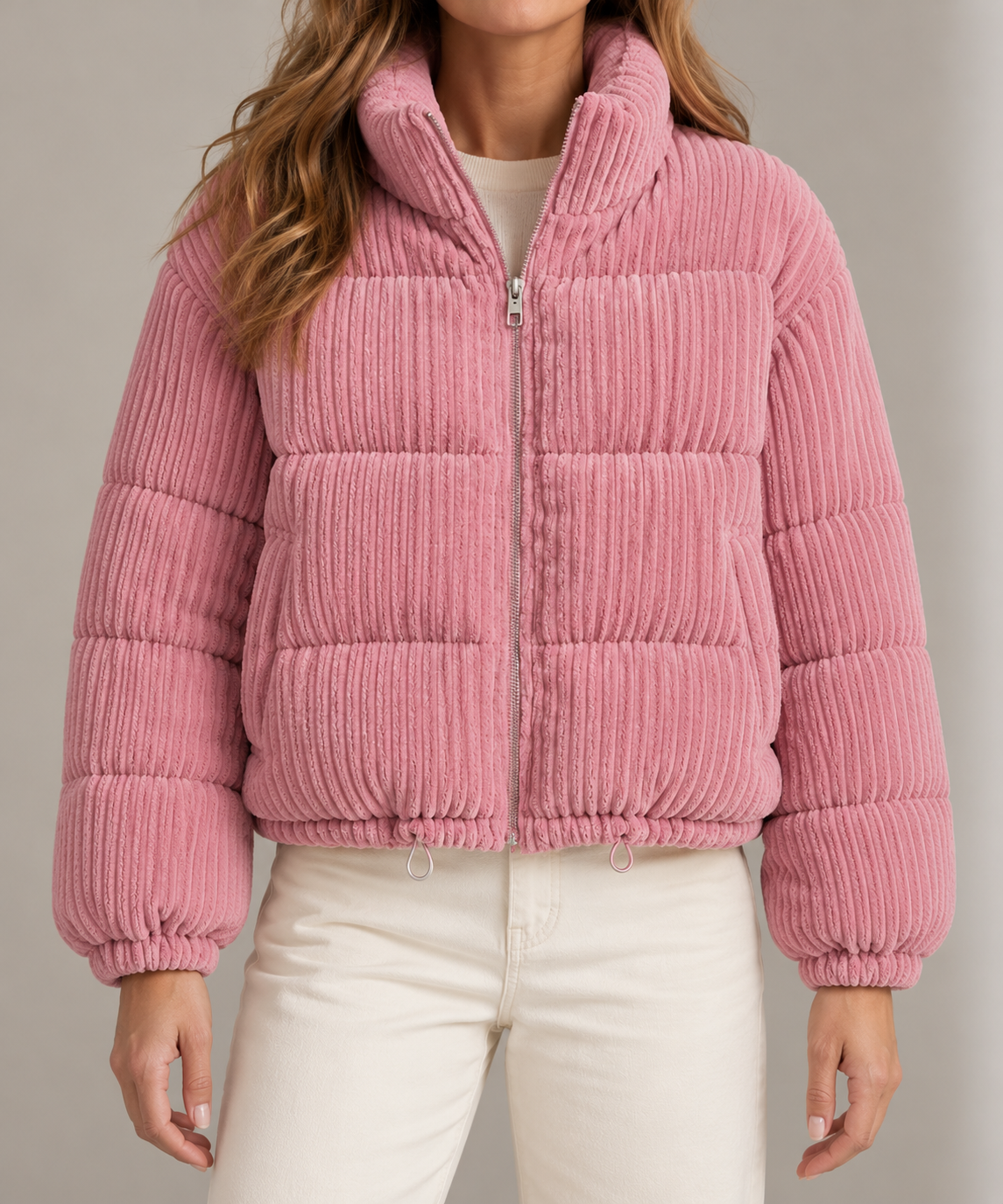 Corduroy cropped puffer jacket for women