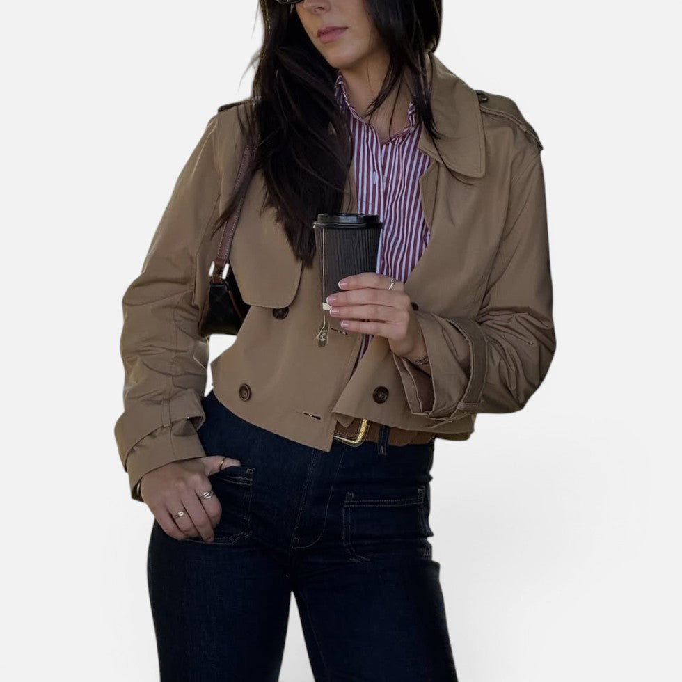 Cropped trench jacket for women in brown, black, gray or beige
