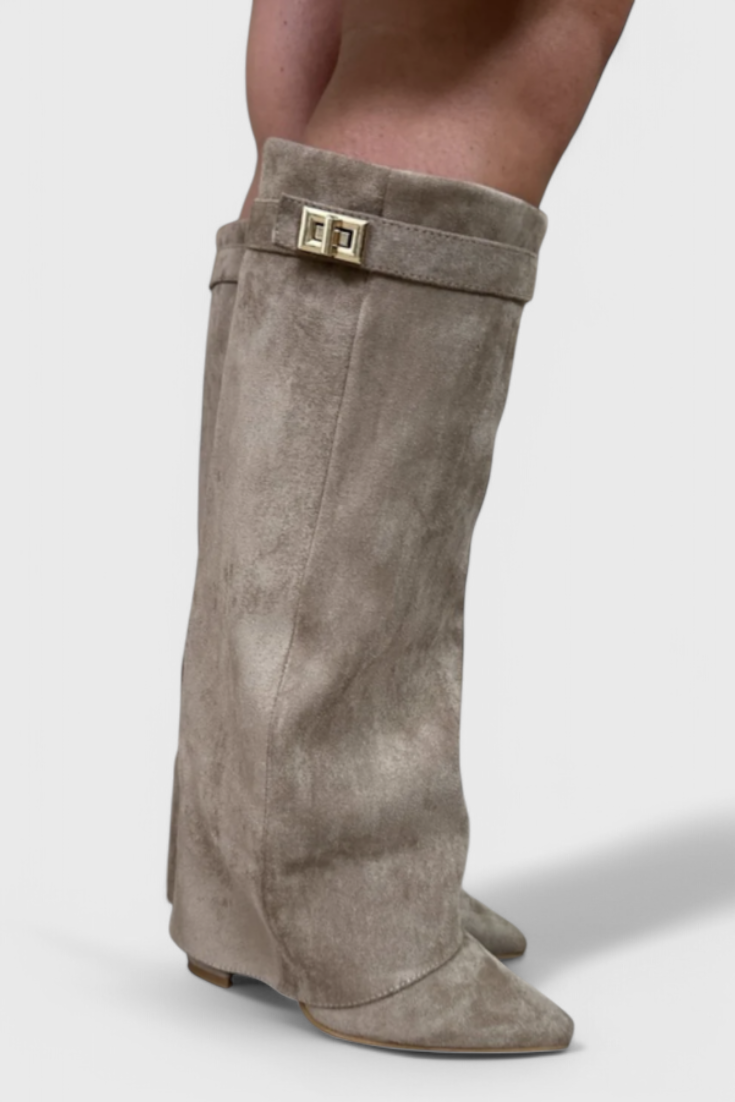 Fold-over knee-high boots women