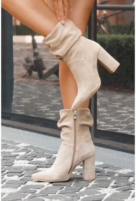 Block heel ankle slouch boots for women