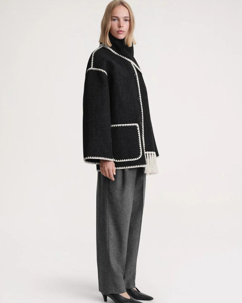 Contrast-trim scarf jacket for women