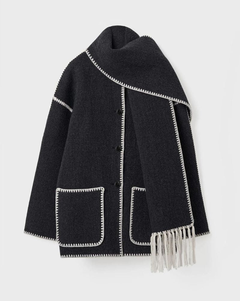 Contrast-trim scarf jacket for women