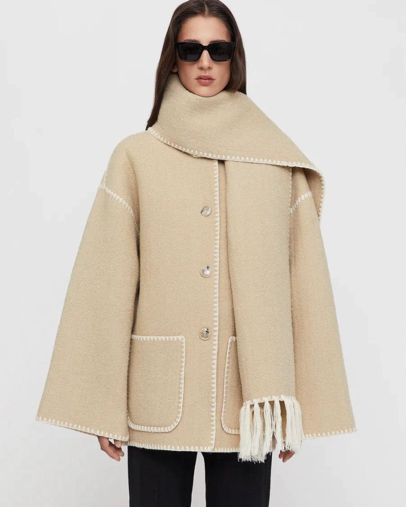 Contrast-trim scarf jacket for women