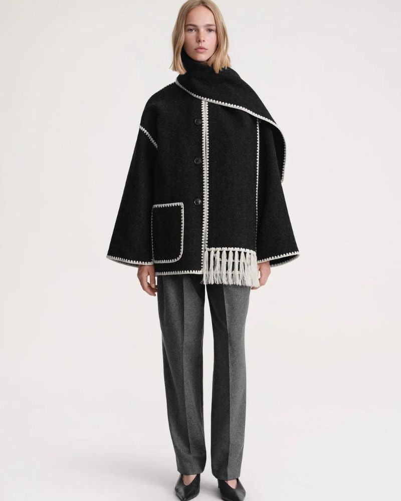 Contrast-trim scarf jacket for women