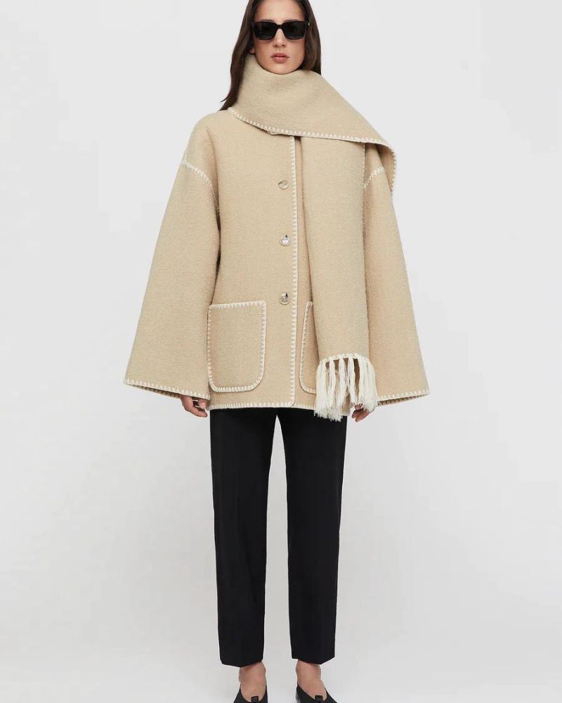 Contrast-trim scarf jacket for women