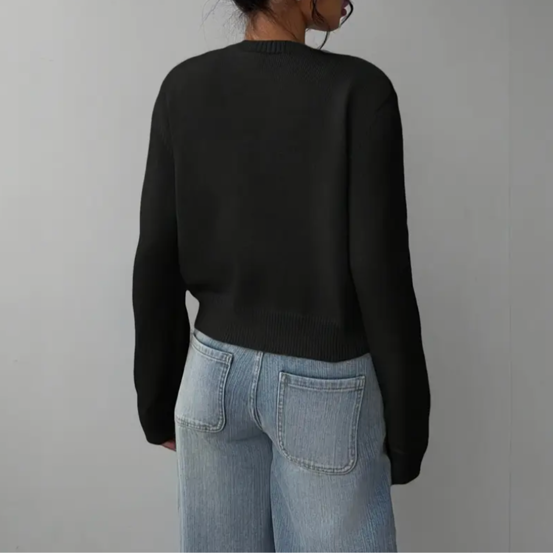 Cropped crew neck cardigan in white, black, light blue, red, yellow and gray for women