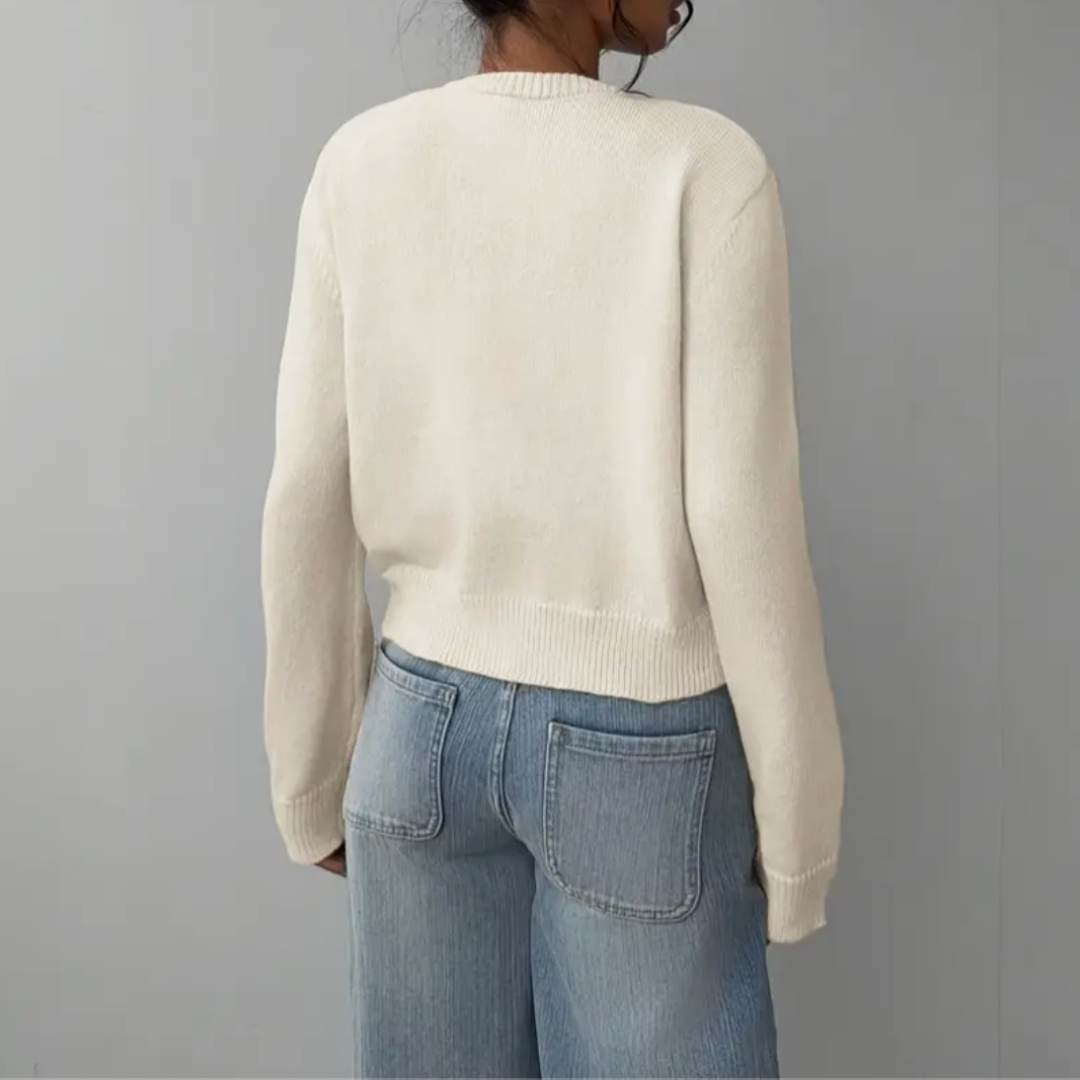 Cropped crew neck cardigan in white, black, light blue, red, yellow and gray for women