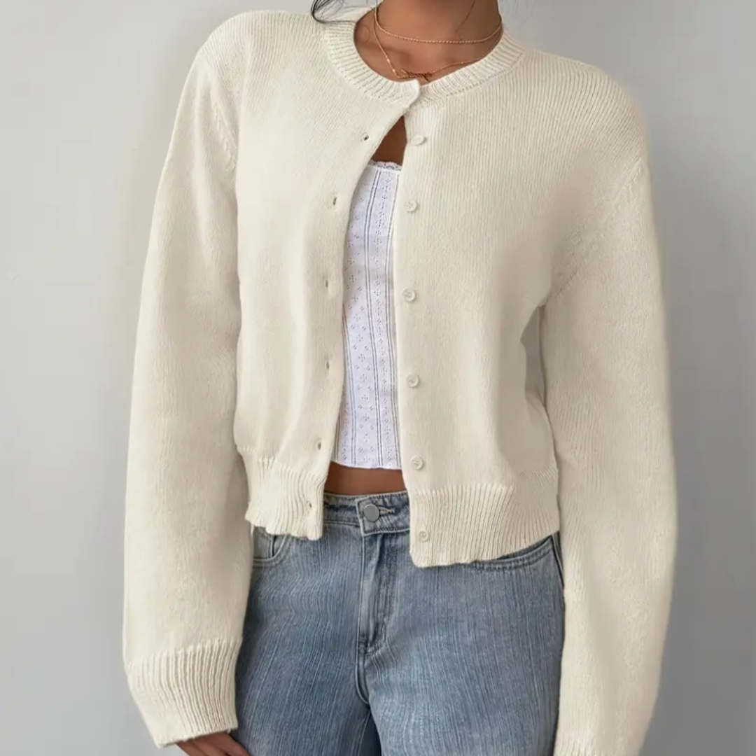 Cropped crew neck cardigan in white, black, light blue, red, yellow and gray for women
