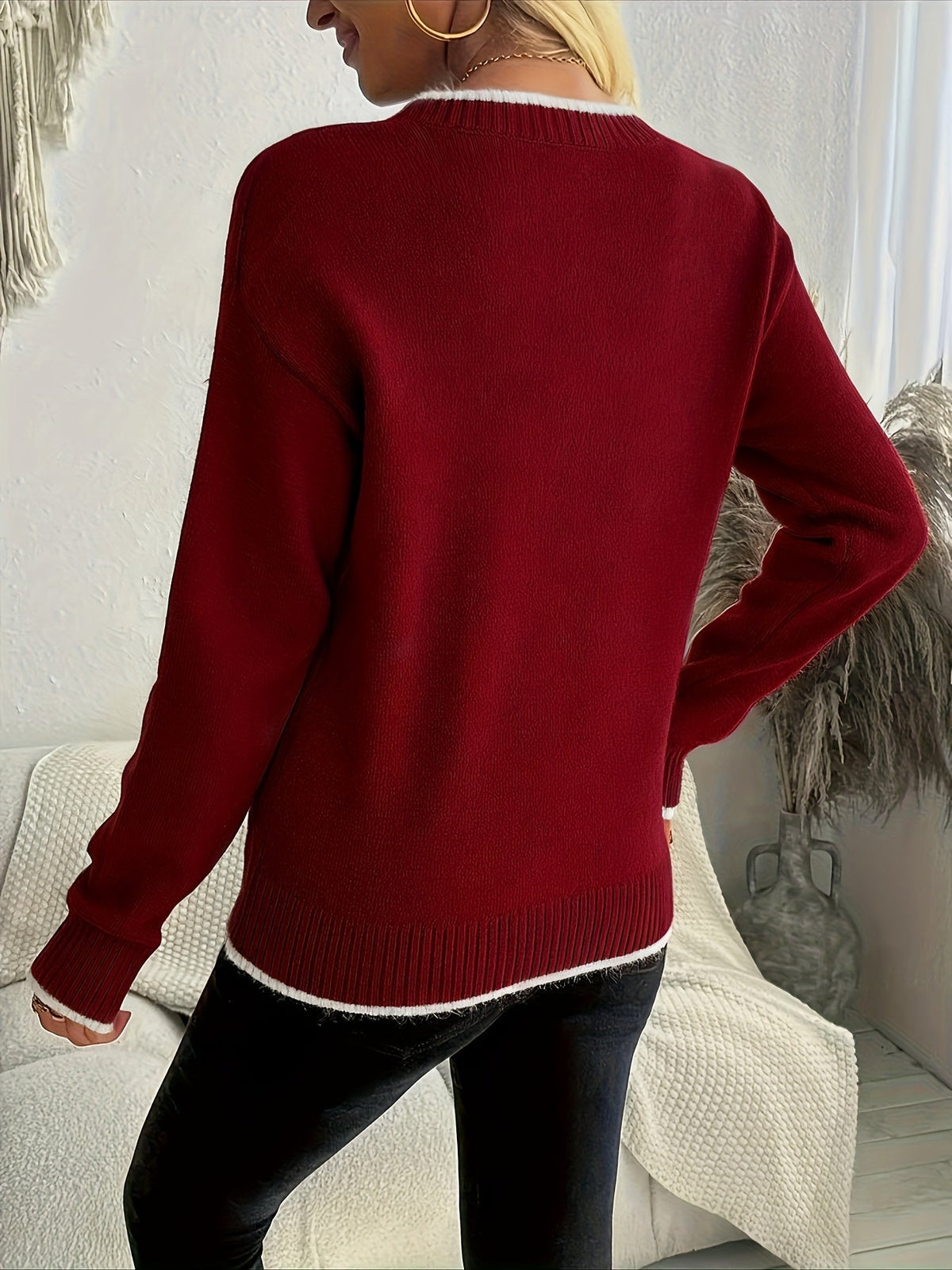 Snowflake Christmas sweater in burgundy, grey and black for women