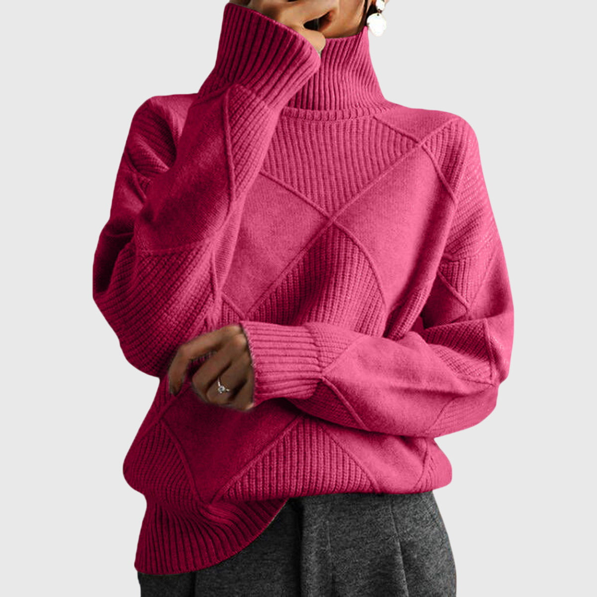 Oversized turtleneck sweater in rose for women