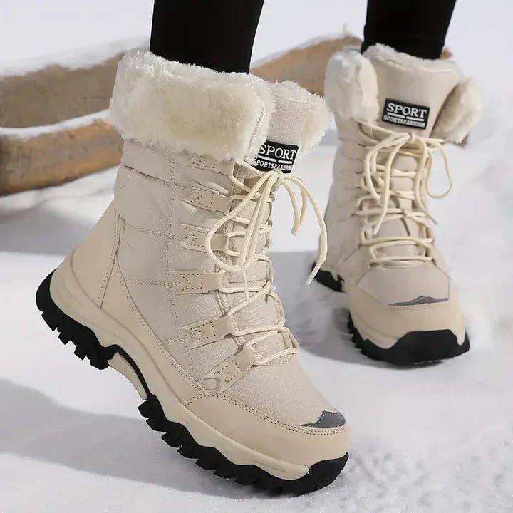 Waterproof winter boots in beige for women