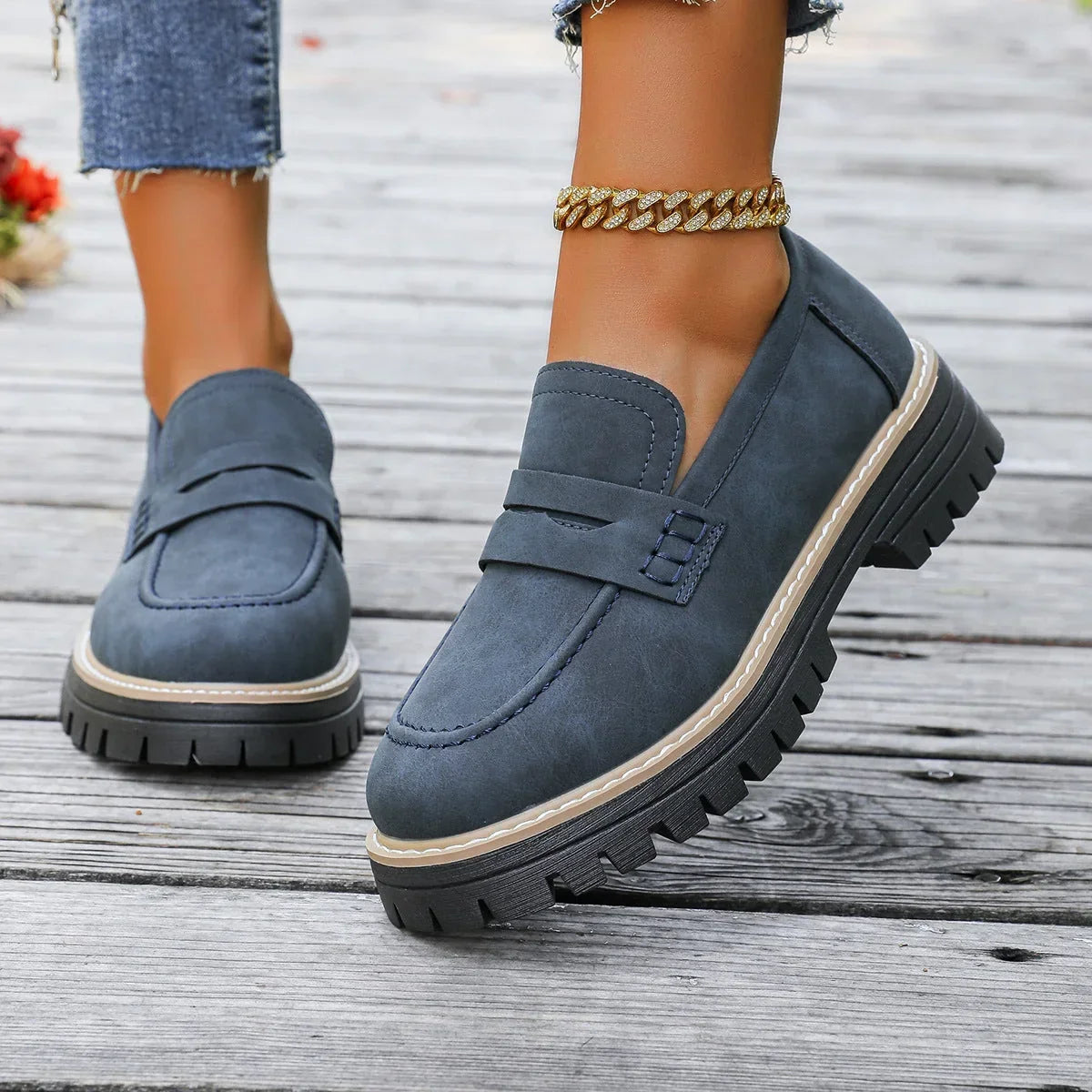 Wide fit suede-look chunky loafers for women