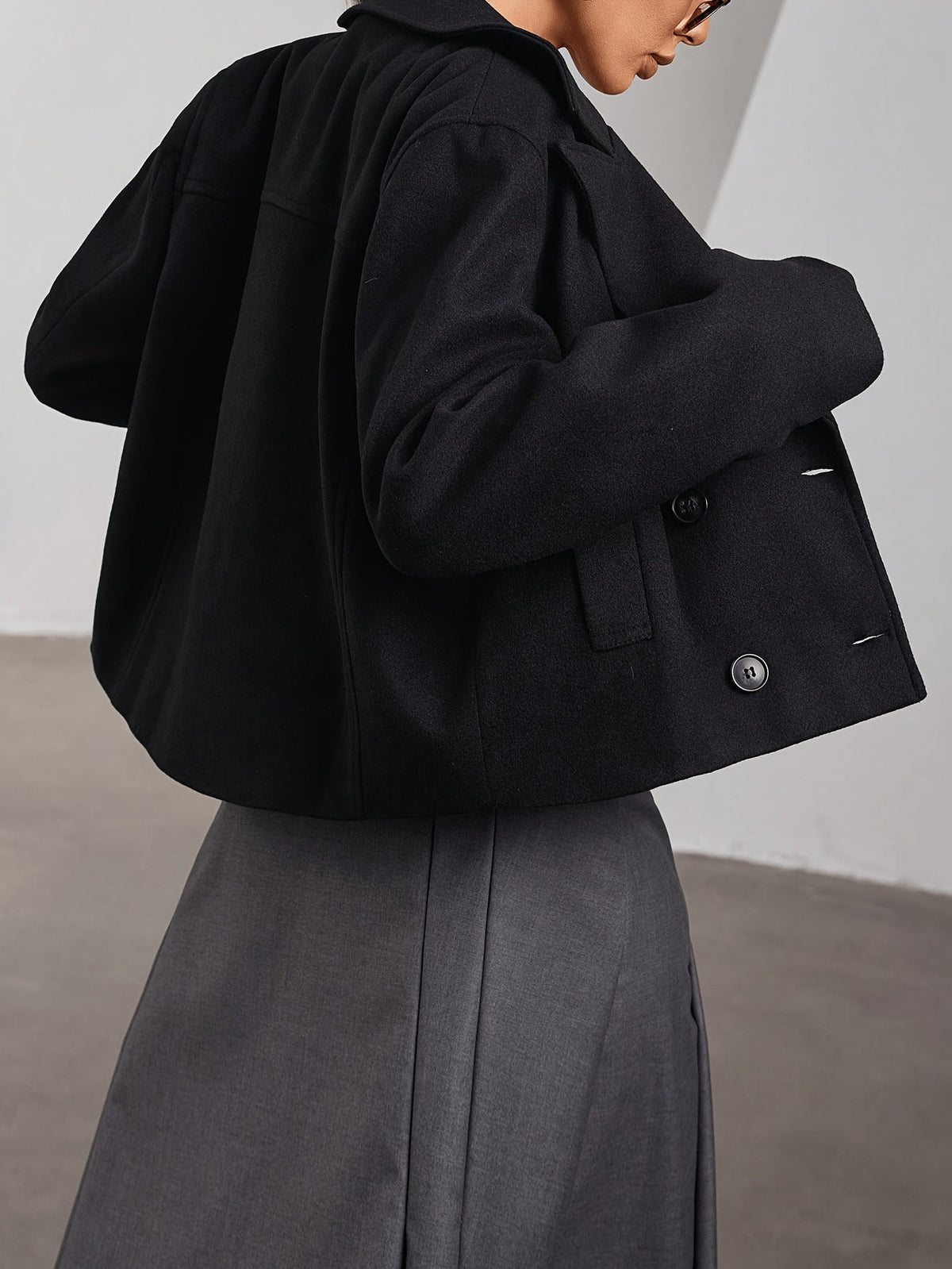 Structured cropped pea coat for women