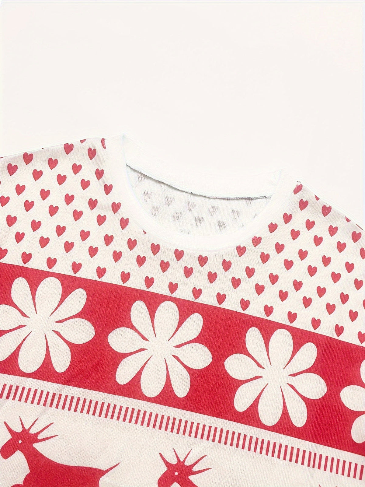 Red and white snowflake Christmas pajama set for women