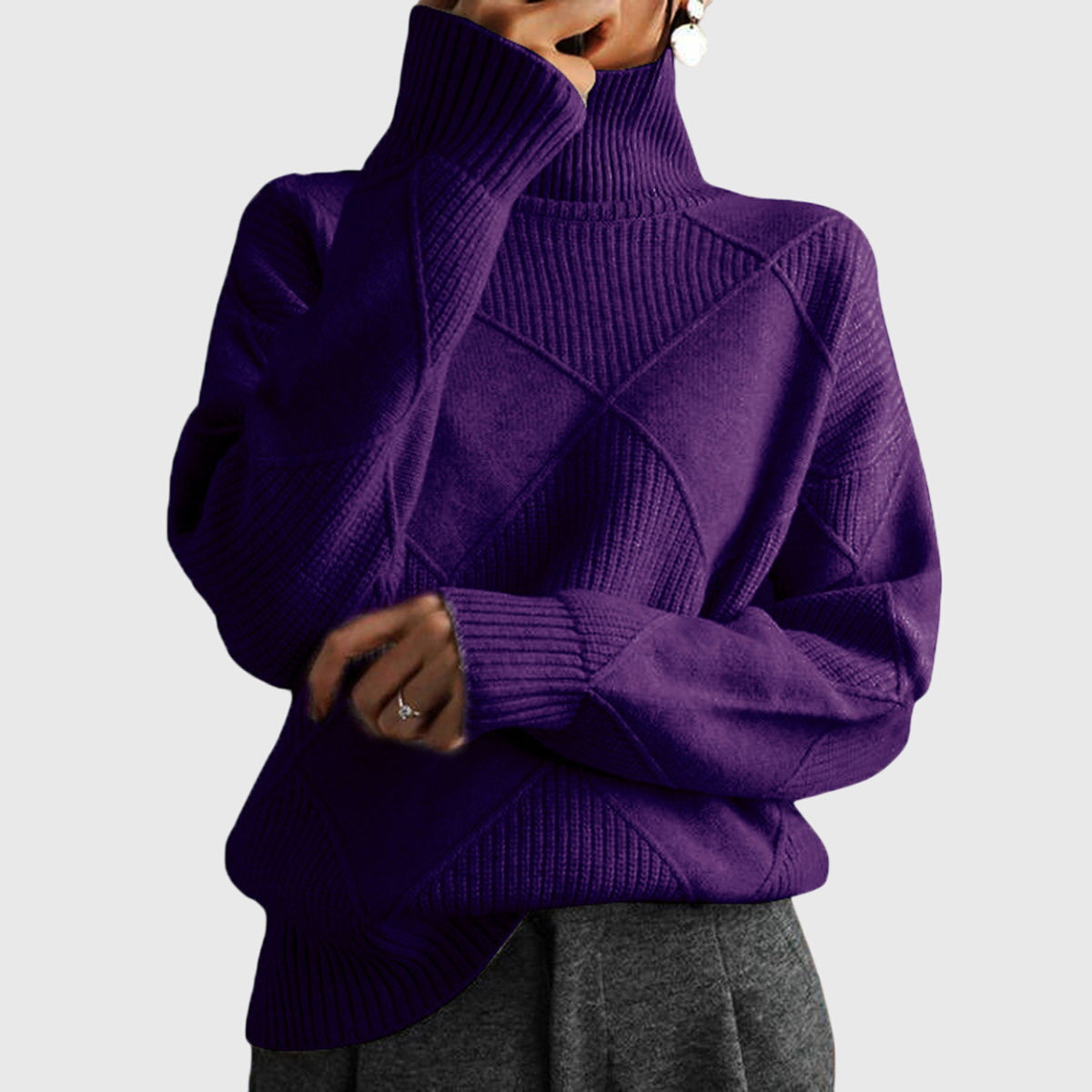Oversized turtleneck sweater in purple for women