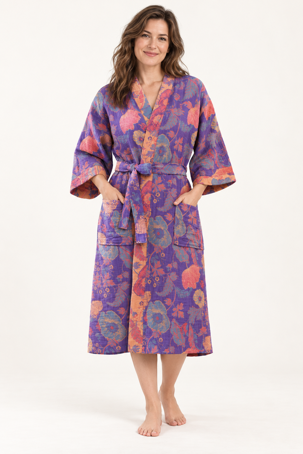 Floral cotton kimono robe for women