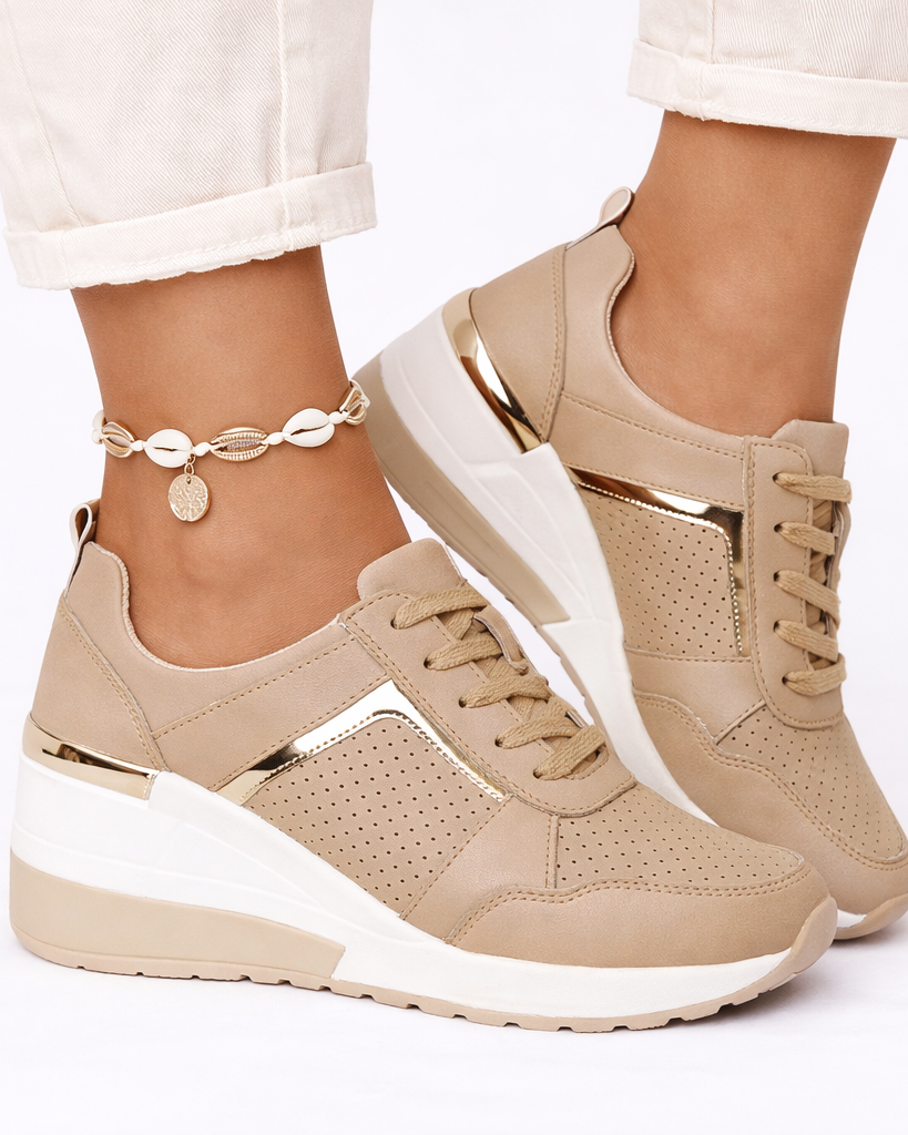 Wedge platform sneakers in beige for women
