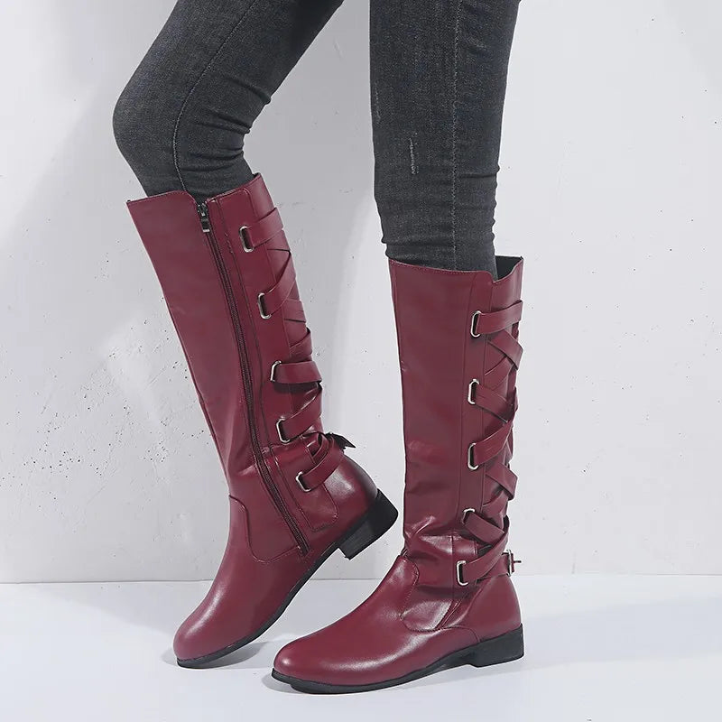 Buckle knee-high riding boots for women
