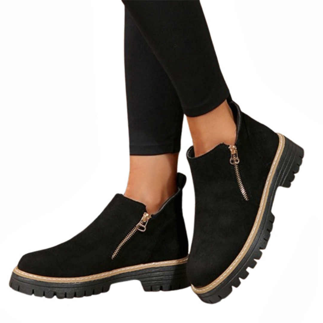 Side zip platform ankle boots for women