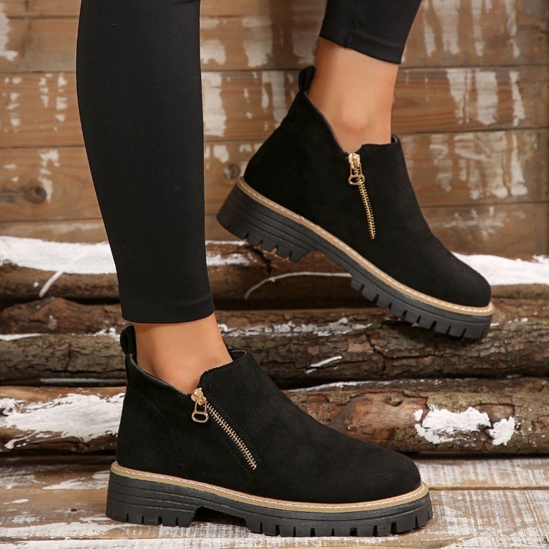 Side zip platform ankle boots for women